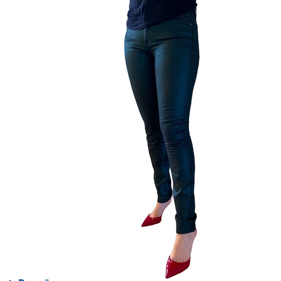 7 FOR ALL MANKIND Women Ankle Skinny Emerald Metallic Jeans Size 27 - Picture 3 of 11